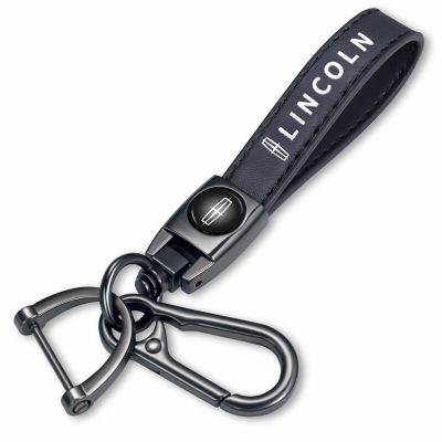 YUIQIEUY Genuine Leather Car Keychain for Lincoln Key Chains Ring Accessories for Man and Woman Family Present Black