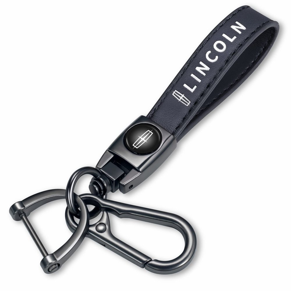 YUIQIEUY Genuine Leather Car Keychain for Lincoln Key Chains Ring Accessories for Man and Woman Family Present Black