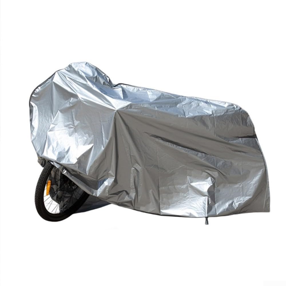 Silver Motorcycle Cover Waterproof 230x130cm, Heavy Duty Outdoor Scooter Tarpaulin for Rain Snow Sun Protection, Fit for Motorcycles Scooters and