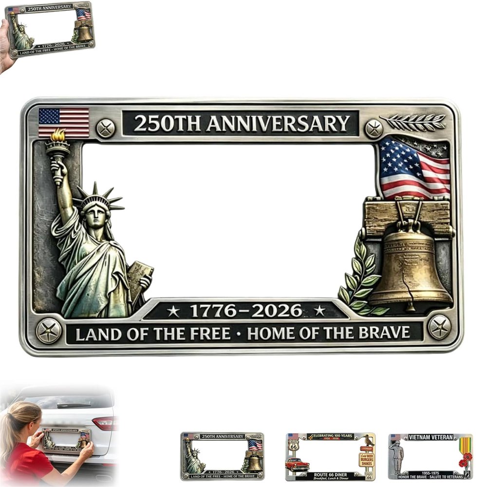 250th Anniversary Commemorative License Plate Frame, United States 250 Year American Car Plate Frame, Vintage 1776-2026 USA Flag Car Tag Holder, for Cars Trucks Suvs, Screws Included (a)