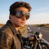 Vintage Motorcycle Goggles, Retro Leather Biker Eyewear, Cruiser Scooter Motocross Goggles for Men, Women, Adults (Clear) view 4