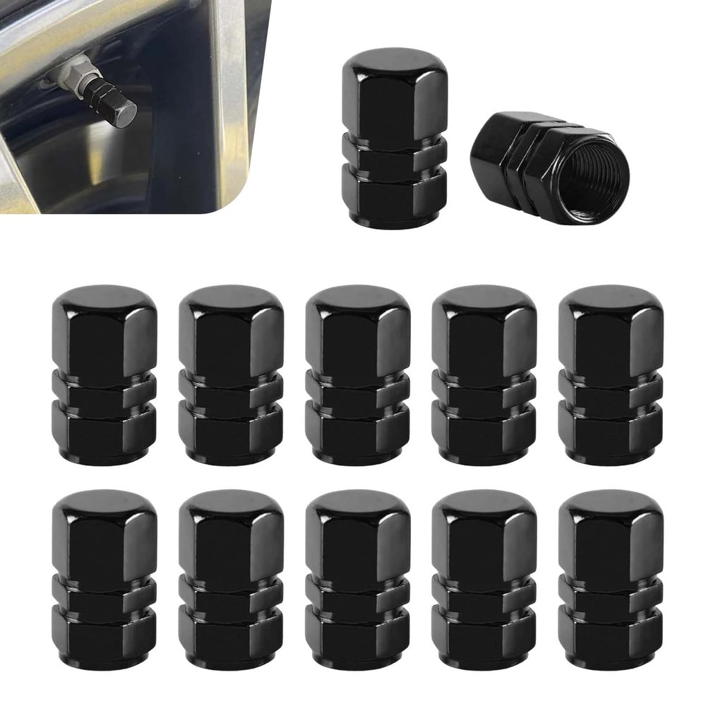 Miuttop 12PCS Car Tire Valve Stem Caps, Tires Air Cap Aluminum Alloy Tire Stem Valve Caps with Rubber O-Ring, Universal Tires Air Cap, Leak-Proof Wheel Valve Covers for Cars, SUV, Truck, Bike (Black)