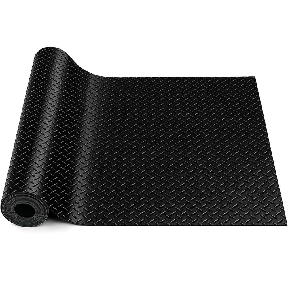 Runyaorise 6FTx72FT Garage Floor Mat,Thick PVC Floor Roll for Under Car Diamond Plate Rubber Mat,Non-Slip Floor Mat for Garage, Warehouse, Gyms, Trailer, Black