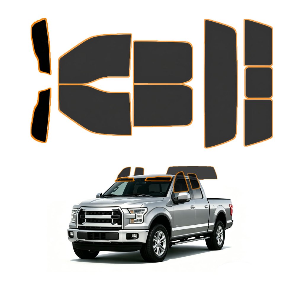 AUTOTEK Window Tint Film for 20152018 Ford F150 Crew Cab Accessories, 10% VLT Front Windshield Sun Strip and 20% VLT Side and Rear Windows Tints, Sun & Heat Blocking Precut Film, No Trimming Needed