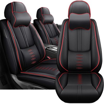 LOUXRBJ Fit for Toyota Prius v 2012-2017 Car Seat Covers,Waterproof Leather Seat Covers,Anti-Slip Car Seat Protectors,Airbag Compatible,Front Set with Pillows(2 Seats/Black+Red)
