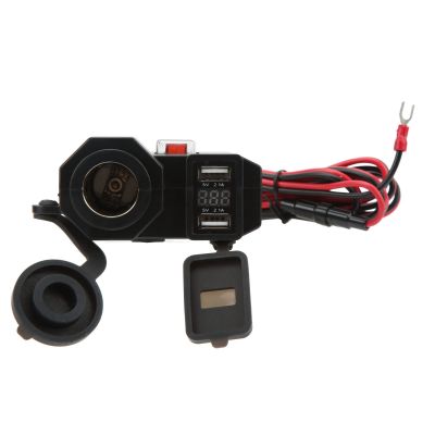 RiToEasysports Motorcycle USB Charger, 4.2A Dual USB Port SAE Adapter with Voltmeter and Switch Control, for Phones Tablets GPS Car Refrigerator