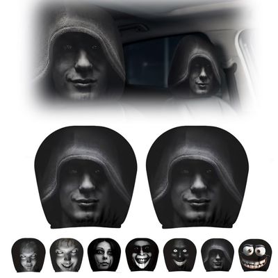 Oeoceden Ghost Face Headrest Covers Scary for Cars Funny Cartoon Cover Halloween Creative Smiling Car Devil Eye Faces Seat Spooky Polyester Design Stretchable Fabric Horrible Set Big Grinning(2PC#F)