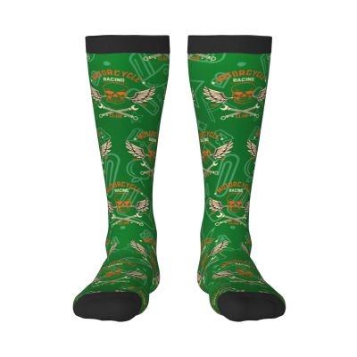 Motorcycle Biker Fashion Extreme Racing Club Since 1988 Calf-Length Color-Blocked Knee-High Socks With 3D Printed Design, Unisex
