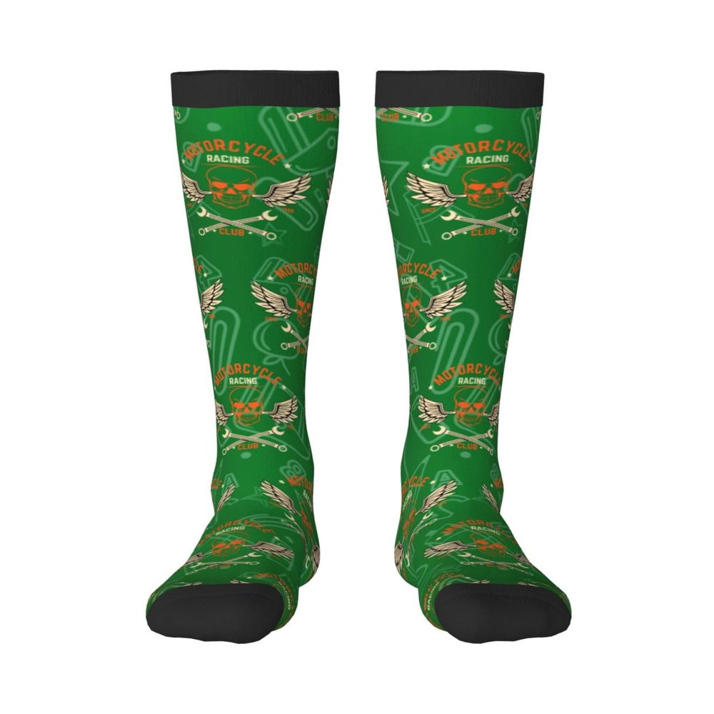 Motorcycle Biker Fashion Extreme Racing Club Since 1988 Calf-Length Color-Blocked Knee-High Socks With 3D Printed Design, Unisex