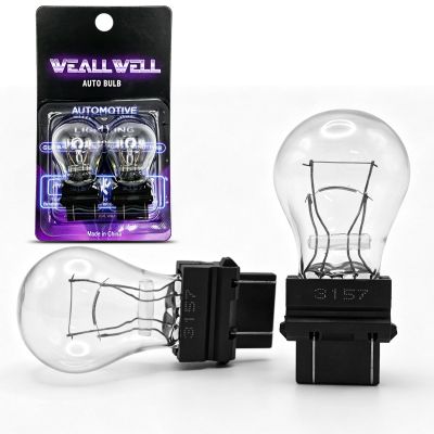 WeallWell 3157 DualGrade Halogen Replacement Lamps, 21W HighBright & 5W LowBright Auto Signal Bulbs, HeatStable Base, NoMod Fit for Brake Turn Signal Parking Reverse Side Marker Lights, 2Pack
