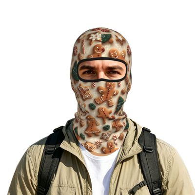Qewfoju Gingerbread Holiday Sweets 3 Print 1 Pcs Balaclava Ski Mask Full Face Cover Unisex Motorcycle Neck Gaiter Black
