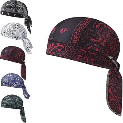 Paisley Cooling Headscarf Cap Set, Elastic Fit Bandana Beanie, Motorcycle Pirate Head Wrap for Outdoor Cycling Running (Red)