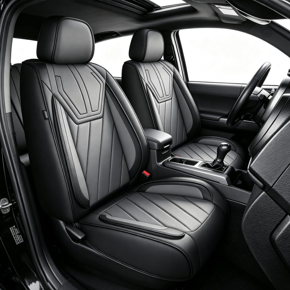 JIAMAOXIN Seat Covers Fit for Honda HR-V 2016-2026,Soft Faux Leather Seat Covers. Anti-Scratch & Reinforced Stitching,Easy to Install,All Seasons Seat Protector(2 Front Seats,Black & Grey)