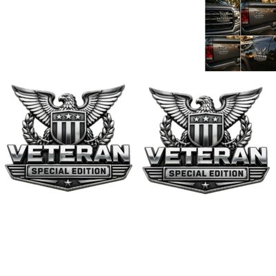 Veteran Special Edition Metal Car Emblem, 5" Premium 3D Chrome Badge with American Flag & Eagle Design, Patriotic Military Decal for Truck SUV Motorcycle Toolbox Garage Wall Decor (2pcs)