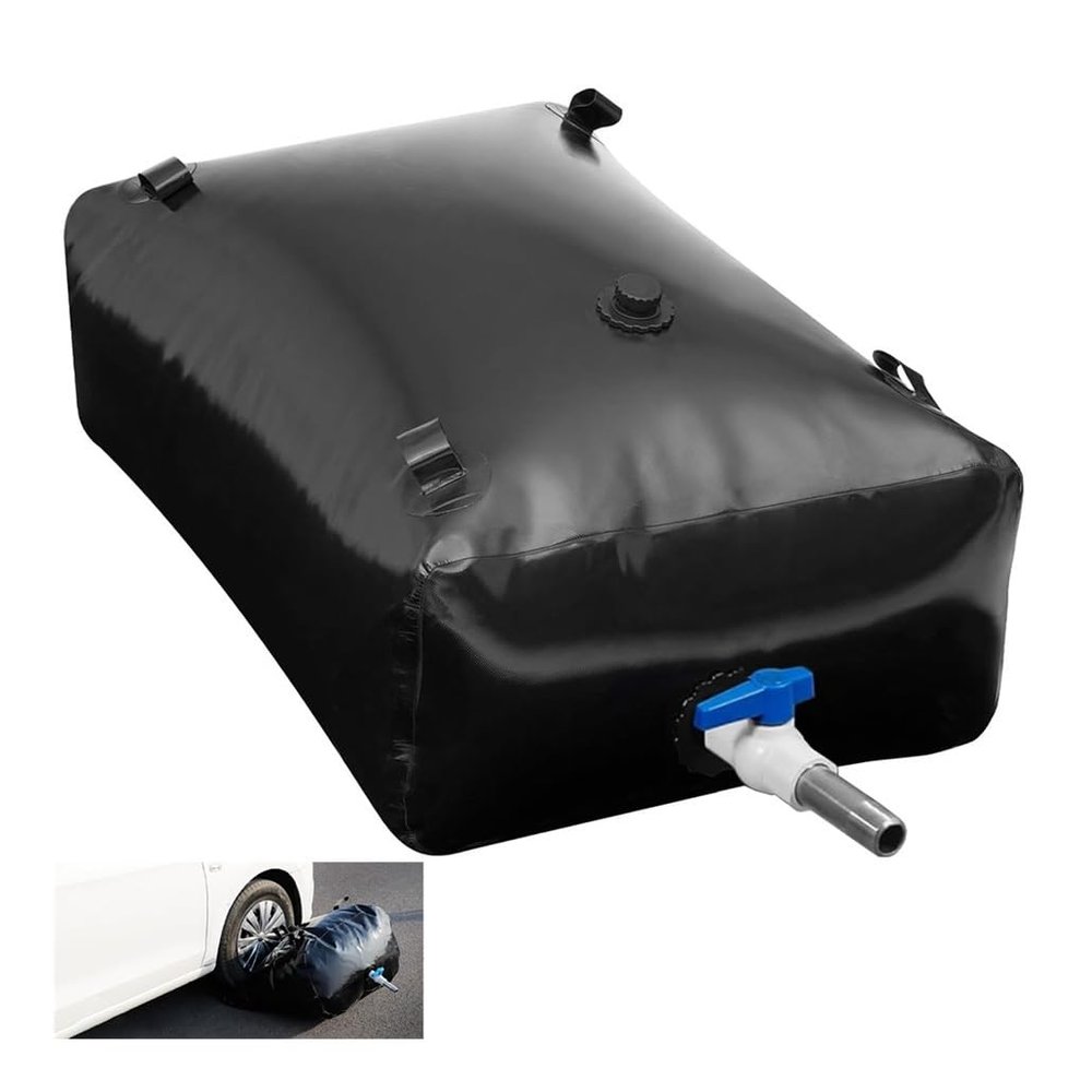 This 20-1070 Gal PVC Portable Water Bladder Tank, Foldable Water Storage Container with Overflow Kit for RV Camping & Rainwater Harvesting (500L/132gal)