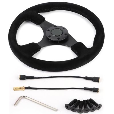 Vistreck 14in Racing Steering Wheel - Black Suede with Stitching, 6-Bolt Compatible & Horn Button Included