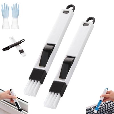 2-in-1 Window Groove Cleaning Brush, Detachable Handheld Crevice Cleaner Tool, Detachable Crevice Cleaning Brush with Dustpan for Sliding Door Track, Window Seal, Sill (Black)
