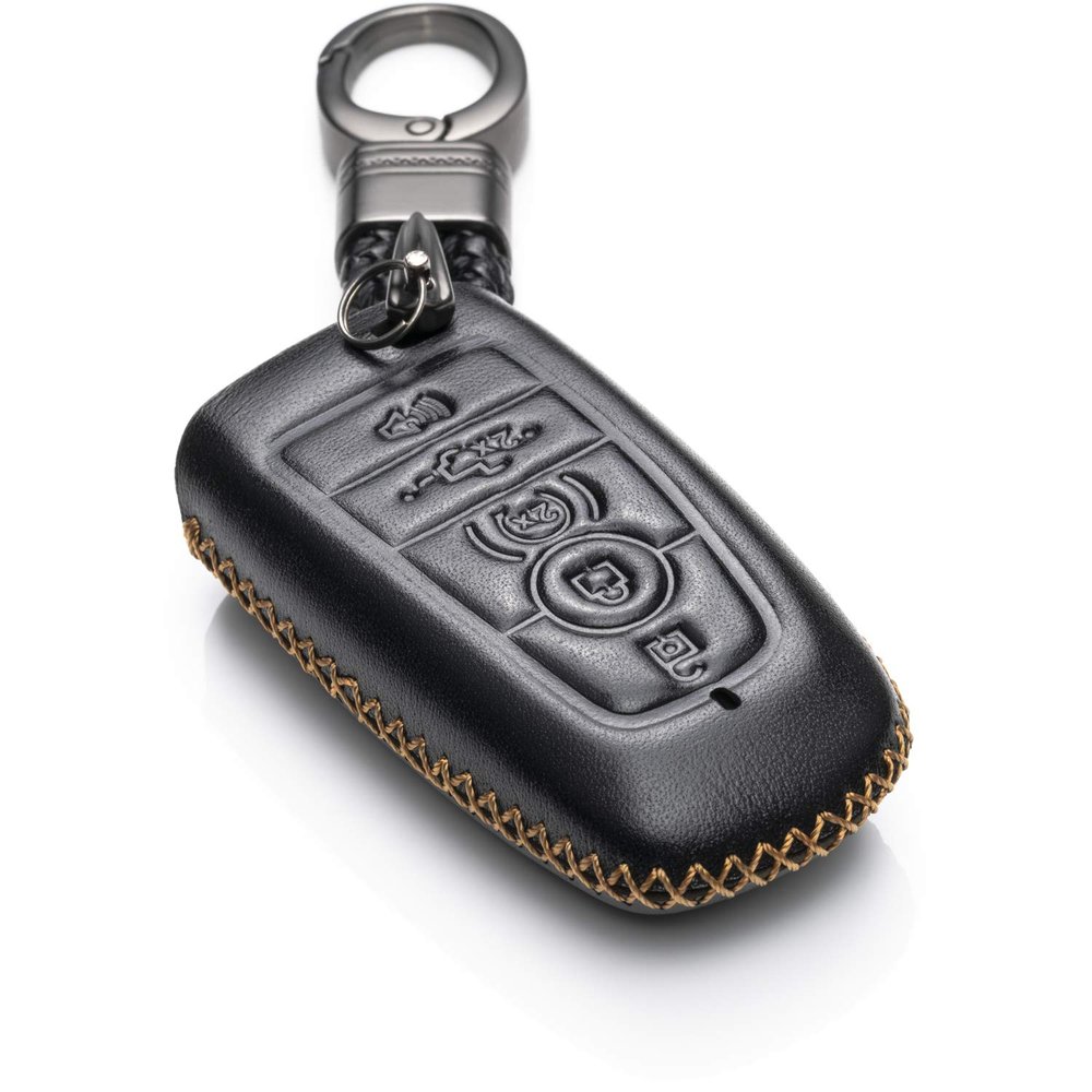 Vitodeco Leather Smart Key Fob Case Cover Protector Compatible with Ford (2018 - 2026 Models) - 5-Button, Black