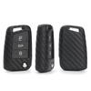 M.JVisun Soft Silicone Rubber Carbon Fiber Texture Case Key Fob Cover For Volkswagen Atlas e-Golf Golf Jetta Lamando Polo For Tiguan For Touran L Flip Car Remote Key - Black - Weave Keychain view 3