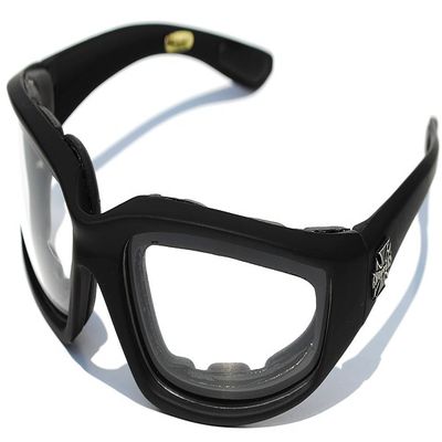 Choppers Mens Biker Padded Motorcycle Goggles Glasses - Several Lens Colors Available! (Black - Clear Lens), 5.5w x 1.625h