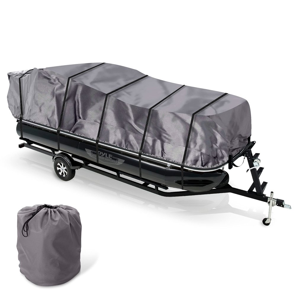 Pyle Protective Storage Boat Cover - Universal Waterproof and Weather Resistant withArmor Shield/Marine Grade Canvas for 17 to 20ft Trailer Pontoon - PCVHP660