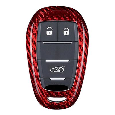 M.JVisun Genuine Carbon Fiber Key Fob Cover for Alfa Romeo Giulia Stelvio 4C Spider 2017-2023 Smart Car Remote Key Fob Case for Men Women - Red