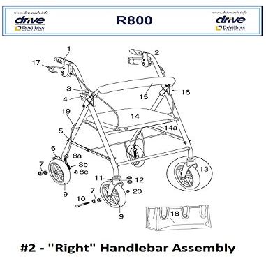 Drive R800/R900 "Right" Handlebar Assembly - Fits R800 & R900 Model - Each