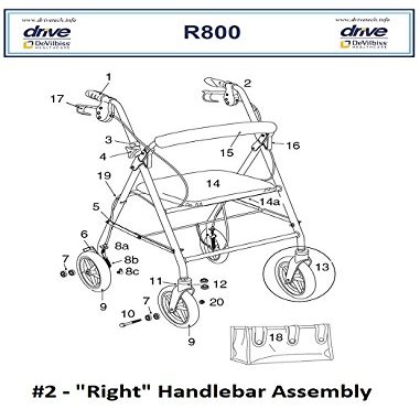 Drive R800/R900 "Right" Handlebar Assembly - Fits R800 & R900 Model - Each