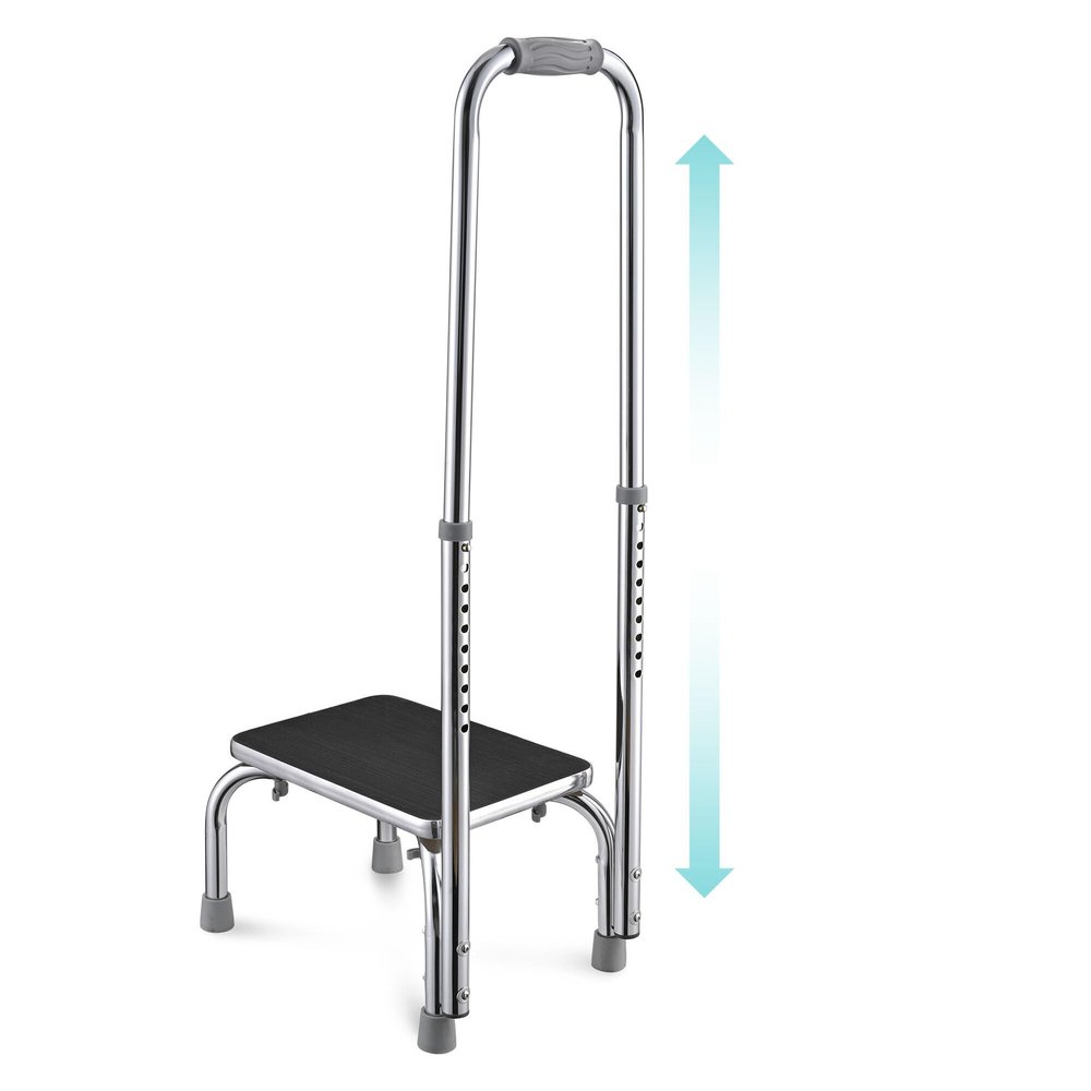 AW Adjustable Medical Step Stool with Handle 10 Level Adjustable 32"-39" Height Non-Skid Steel Rubber Platform Footstool 330 Lbs Support for Seniors