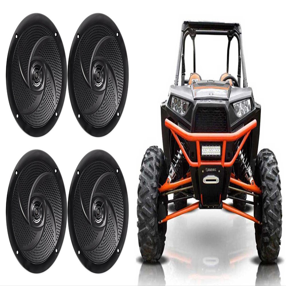 Rockville RSM65B 6.5" 640 Watt Peak / 160 Watt RMS Marine Speakers 4 Ohm, Waterproof, Shallow Mount, High Bass, for ATV/UTV/RZR, 4-Piece