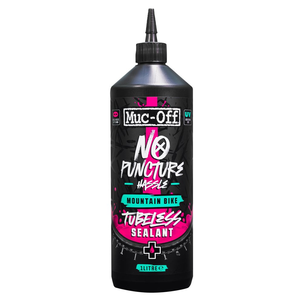 Muc-Off No Puncture Hassle Tubeless Sealant, 1 Liter - Advanced Bicycle Tyre Sealant with UV Tracer Dye that Seals Tears and Holes Up to 6mm (1 Liter (Pack of 1))