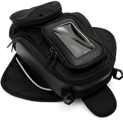 RICKYZHU Motorcycle Tank Bag, Water Resistant with Super Strong Magnetic Gas Oil Fuel Tank Bag Black Bigger Window for Honda Yamaha Suzuki Kawasaki Harley