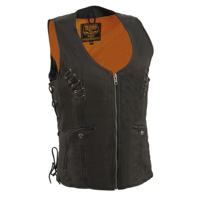 Milwaukee Leather Ladies Zipper Front Side Lace Vest w/Front & Back Lacing Accents (3X-Large)