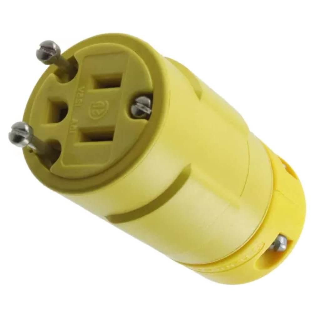 AVLIS-CO 1547 Connector-Super Safeway PWR ENT RCPT NEMA 5-15R 15A 125V STR Screw, Neotex Rubber-Yellow, 1301410031