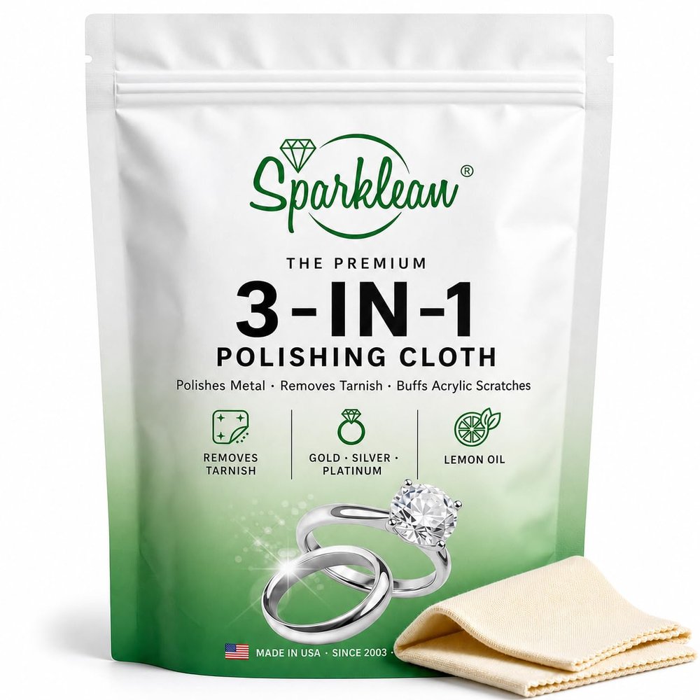 SPARKLEAN Jewelry Polishing Cloth 3-in-1: Polishes Metal, Removes Tarnish & Buffs Scratches on Acrylic/Plexiglass Sterling Silver, White Gold, Yellow Gold, Brass, Copper Violins Made in USA