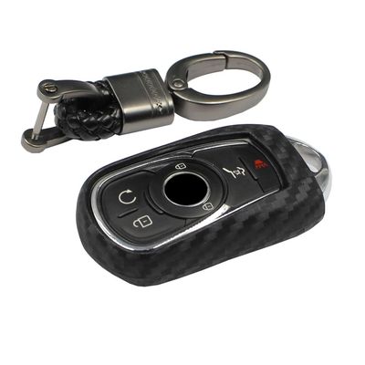 M.JVisun Soft Silicone Rubber Carbon Fiber Texture Case Protector Car Remote Key Fob Cover for Buick Cascada Enclave Encore GX Envision GL8 Lacrosse Regal Sportback for TourX Verano - Black