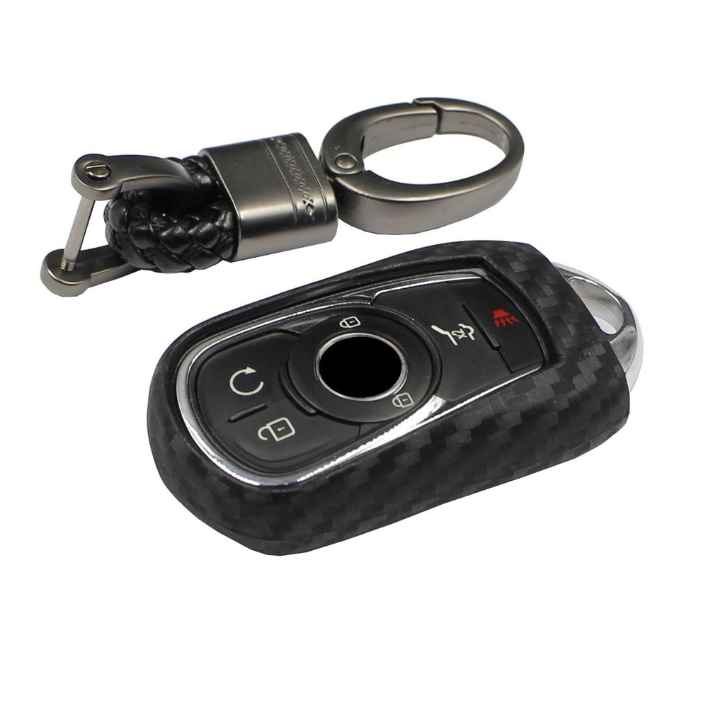 M.JVisun Soft Silicone Rubber Carbon Fiber Texture Case Protector Car Remote Key Fob Cover for Buick Cascada Enclave Encore GX Envision GL8 Lacrosse Regal Sportback for TourX Verano - Black