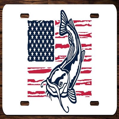 Fishing Fisherman UV Printed Plates (Catfish with American Flag)