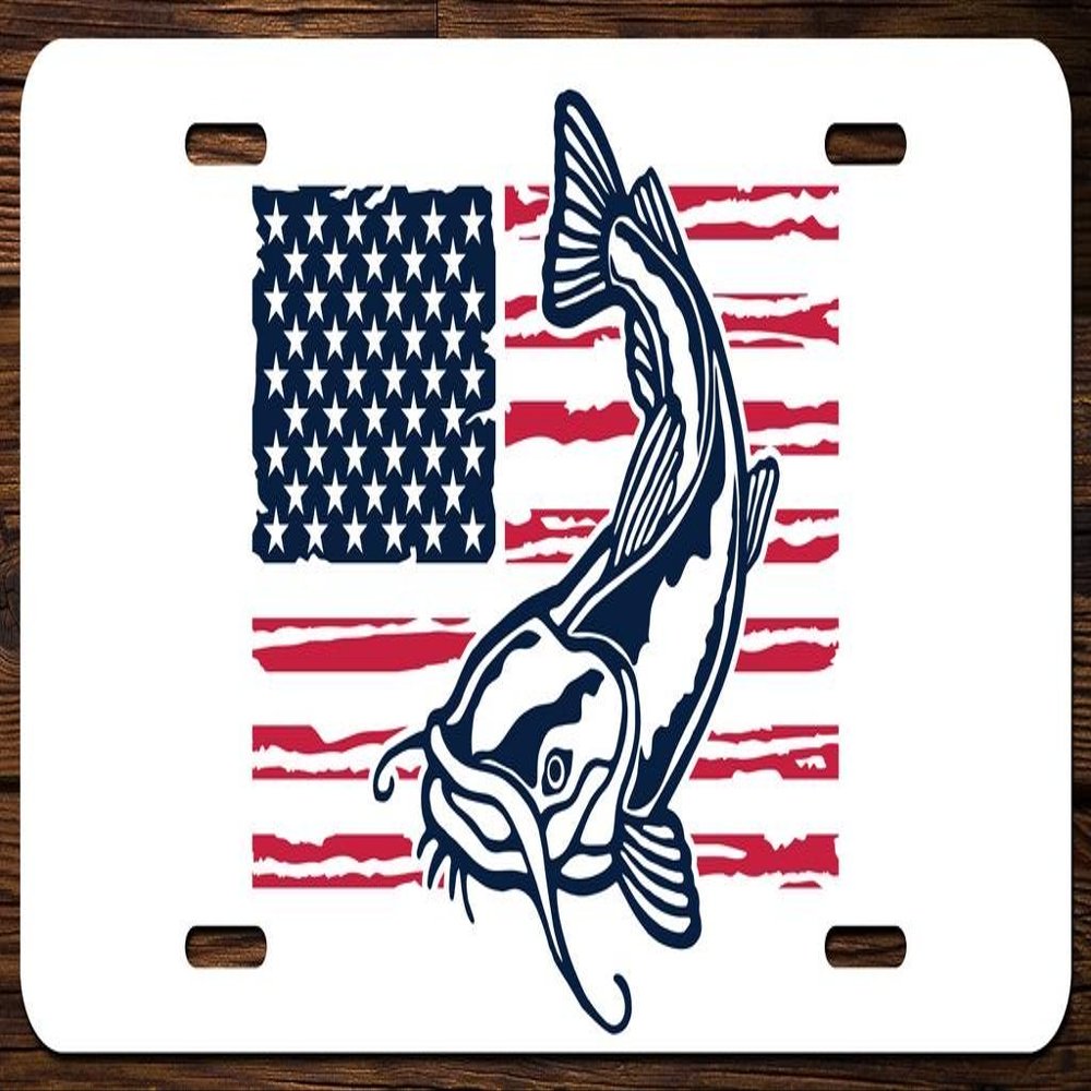 Fishing Fisherman UV Printed Plates (Catfish with American Flag)