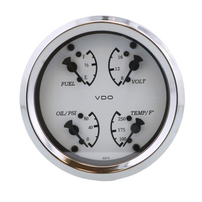 VDO 110-15800 Cockpit Marine 4 in 1 Gauge with Oil Pressure, Water Temperature, Fuel Level and Voltmeter - White