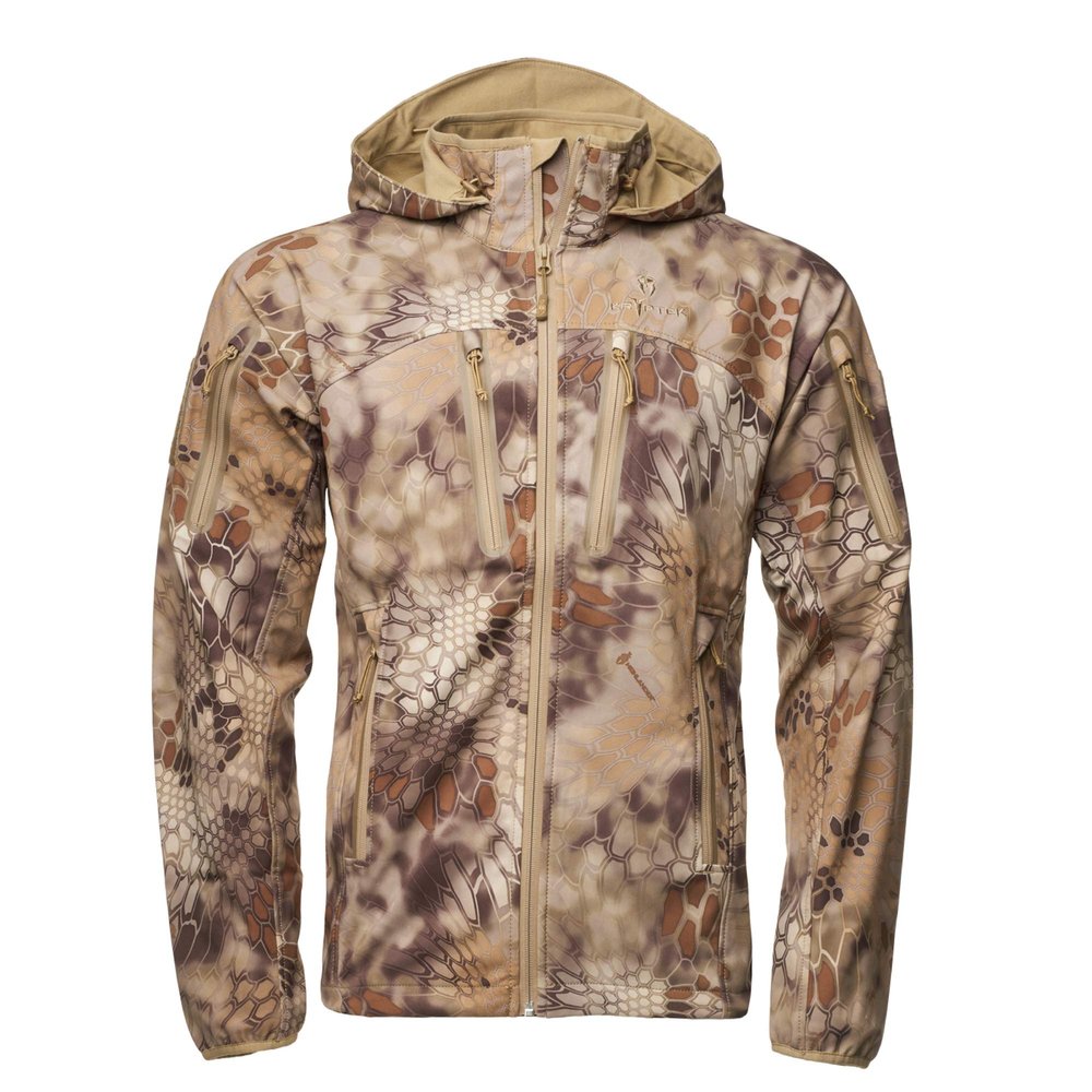 Kryptek Dalibor III Jacket - Men's Lightweight Softshell, Water Resistant, Stretch Fabric, Tactical Outdoor, Hooded, Durable, Highlander - Medium