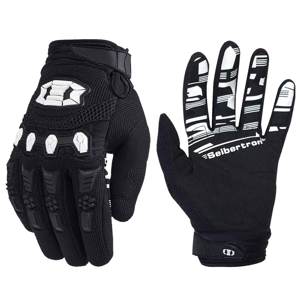 Seibertron Youth Unisex MX ATV MTB Racing Gloves - Full Finger Touchscreen Glove for Bicycle Cycling Mountain Biking Motorcycle and Motocross Black M