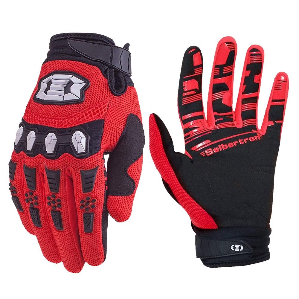 Seibertron Youth Unisex MX ATV MTB Racing Gloves - Full Finger Touchscreen Glove for Bicycle Cycling Mountain Biking Motorcycle and Motocross Red XS