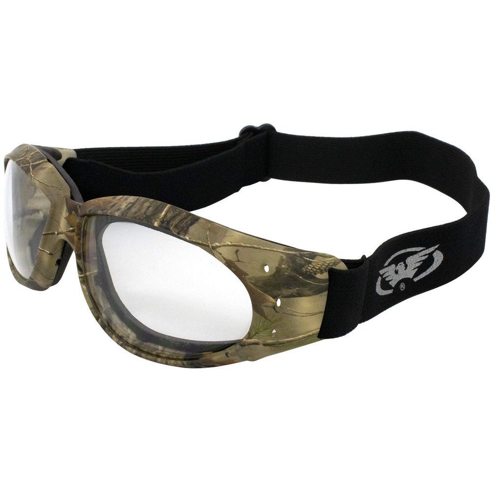 Global Vision Eliminator Dirt Bike Padded Motorcycle Riding Goggles for Men and Women (Black Frame/Smoke Lens) (Forest Camo Frame/Clear Lens)