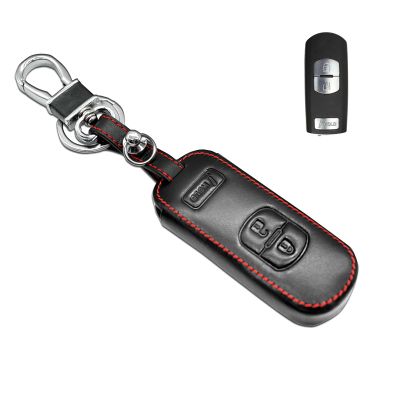 MECHCOS Compatible with Mazda 3 6 CX-5 9 3 Buttons Leather Keyless Entry Remote Control Key Fob Cover Pouch Bag Jacket Case Protector Shell