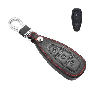 MECHCOS Compatible with Ford Fiesta C-Max Mondeo Focus 3 MK3 ST Kuga Escape Ecosport Titanium B-Max Grand S-Max Galaxy 5 Buttons Leather Keyless Entry Remote Control Smart Key Fob Cover Case Protector