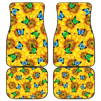 Sunflower Butterfly Floor Mats for Cars - Unique Front and Back Car Mats (Front and Back Car Mats (Set of 4))