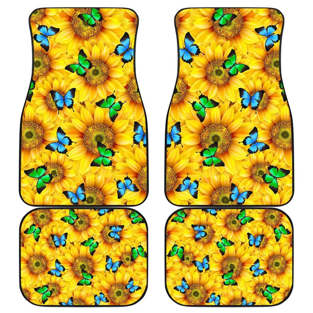 Sunflower Butterfly Floor Mats for Cars - Unique Front and Back Car Mats (Front and Back Car Mats (Set of 4))