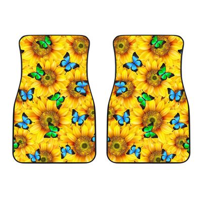 Sunflower Butterfly Floor Mats for Cars - Unique Front and Back Car Mats (Front Car Mats (Set of 2))