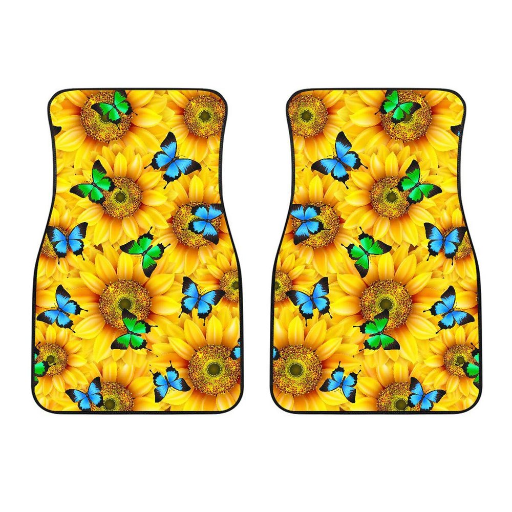 Sunflower Butterfly Floor Mats for Cars - Unique Front and Back Car Mats (Front Car Mats (Set of 2))